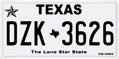 TX license plate DZK3626