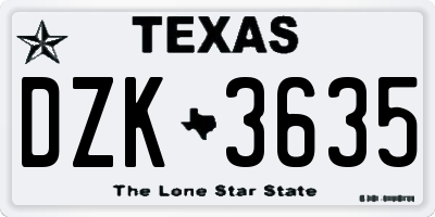 TX license plate DZK3635