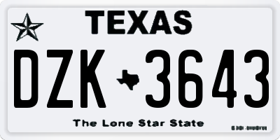 TX license plate DZK3643