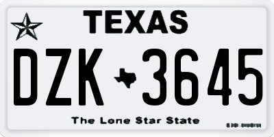 TX license plate DZK3645