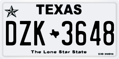 TX license plate DZK3648