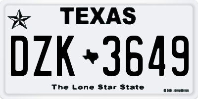 TX license plate DZK3649