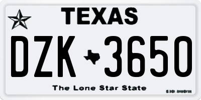 TX license plate DZK3650
