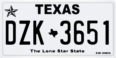 TX license plate DZK3651
