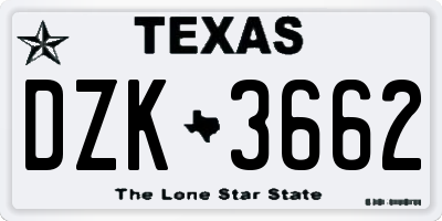 TX license plate DZK3662