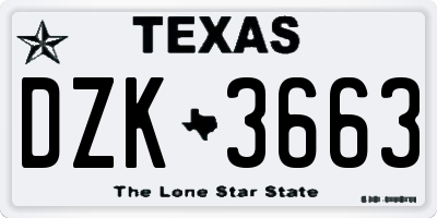 TX license plate DZK3663