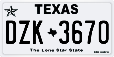 TX license plate DZK3670