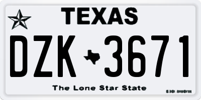 TX license plate DZK3671
