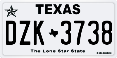 TX license plate DZK3738