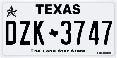 TX license plate DZK3747