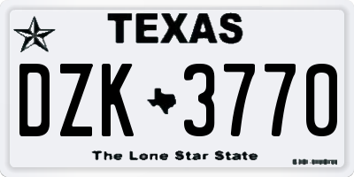 TX license plate DZK3770