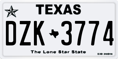 TX license plate DZK3774