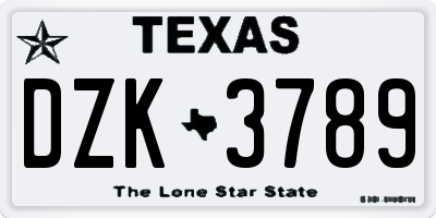 TX license plate DZK3789