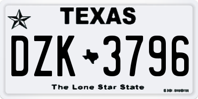 TX license plate DZK3796