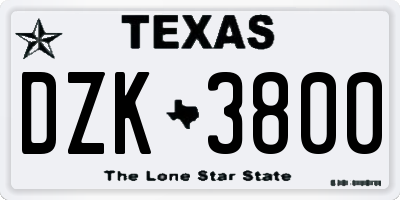 TX license plate DZK3800