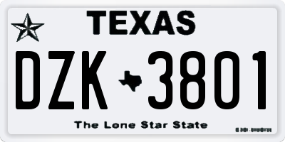 TX license plate DZK3801