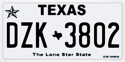 TX license plate DZK3802