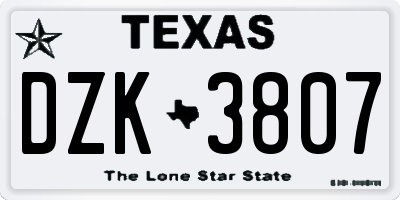TX license plate DZK3807