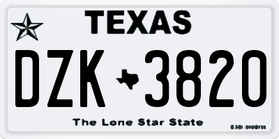 TX license plate DZK3820