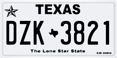 TX license plate DZK3821