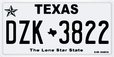 TX license plate DZK3822