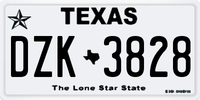 TX license plate DZK3828
