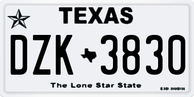 TX license plate DZK3830