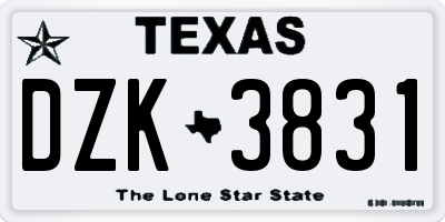 TX license plate DZK3831