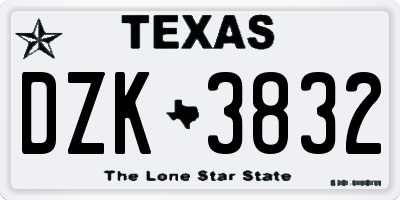 TX license plate DZK3832