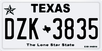 TX license plate DZK3835