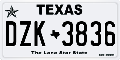 TX license plate DZK3836