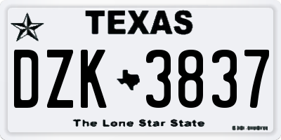 TX license plate DZK3837