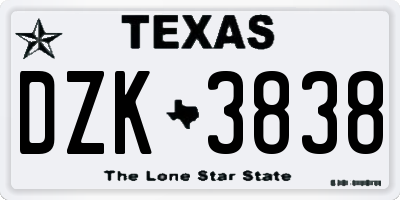 TX license plate DZK3838