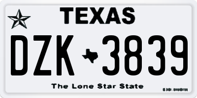 TX license plate DZK3839