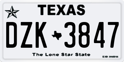 TX license plate DZK3847