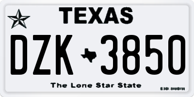 TX license plate DZK3850