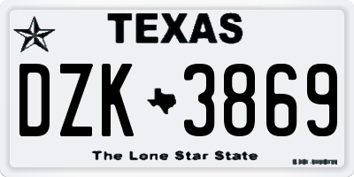 TX license plate DZK3869
