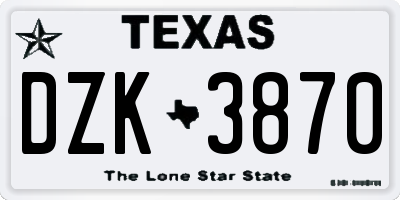 TX license plate DZK3870