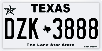TX license plate DZK3888