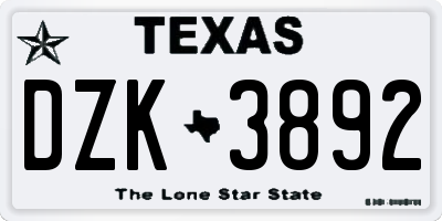 TX license plate DZK3892