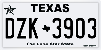TX license plate DZK3903