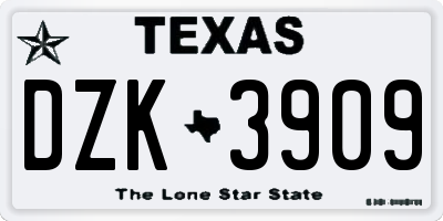 TX license plate DZK3909