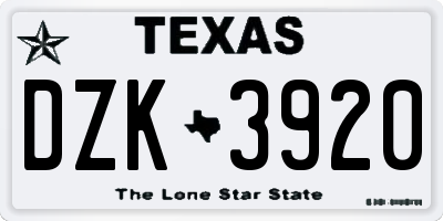 TX license plate DZK3920