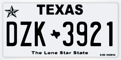 TX license plate DZK3921
