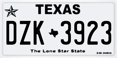 TX license plate DZK3923