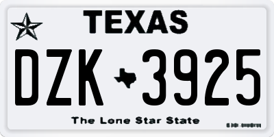 TX license plate DZK3925