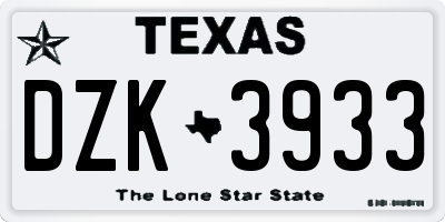 TX license plate DZK3933