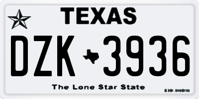 TX license plate DZK3936