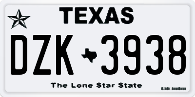 TX license plate DZK3938