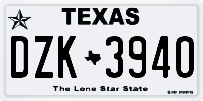 TX license plate DZK3940